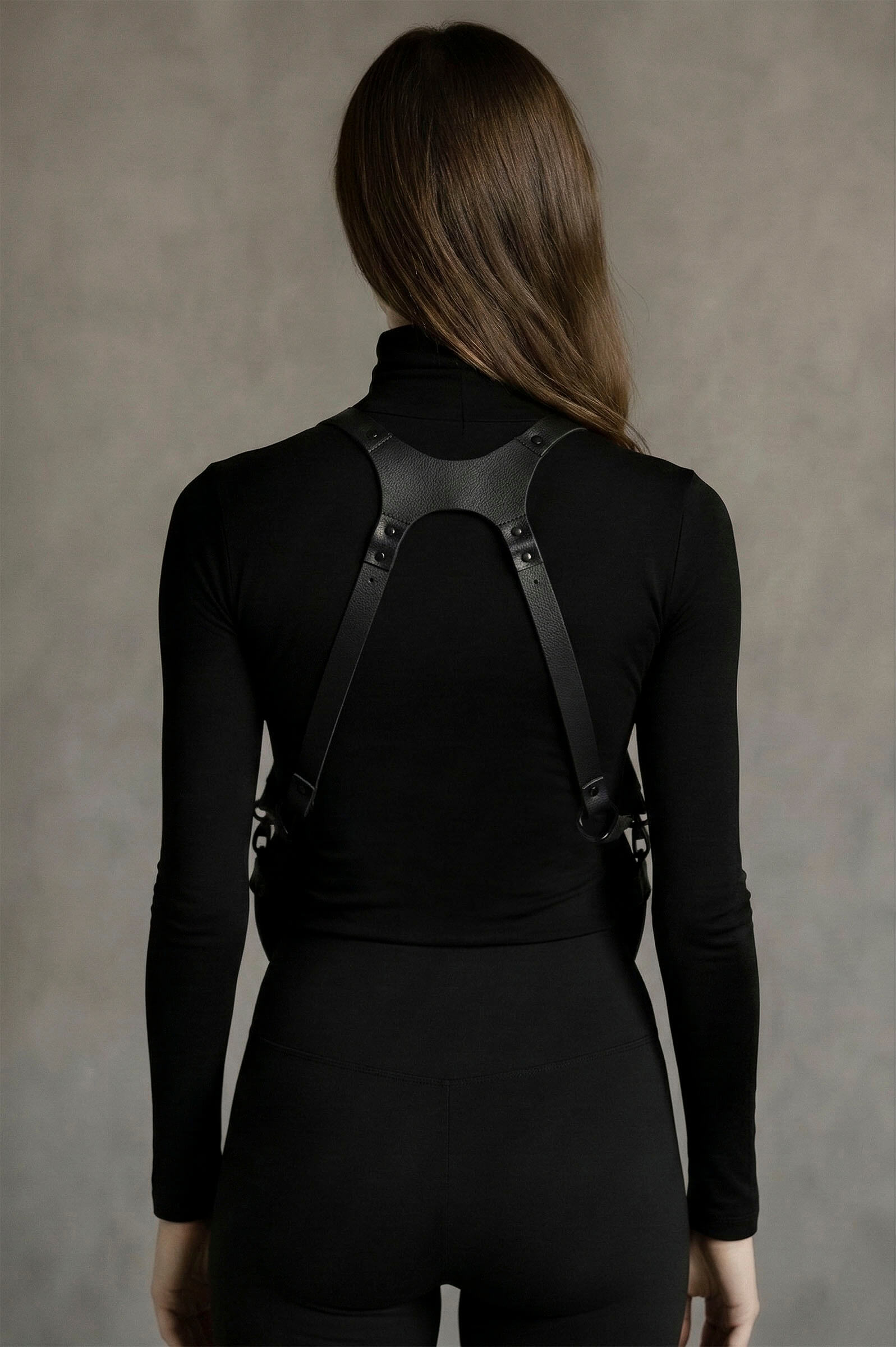 Rear editorial view of Monkey Vest on female body